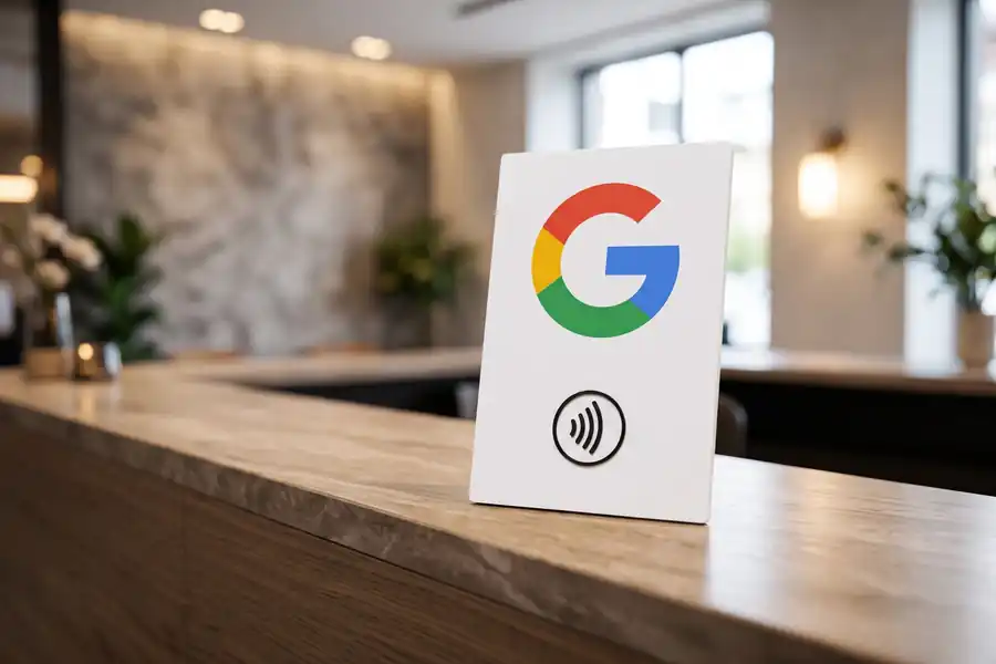Placa de avaliação Google com NFC